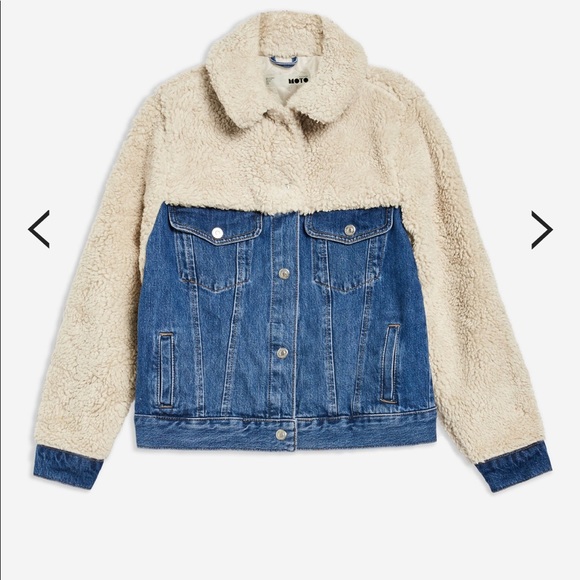 only teddy sleeve denim jacket